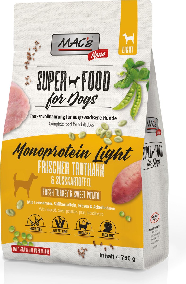 MACs MAC's Superfood Hondenvoer Droogvoer - Mono Senior/Light - 750g - Hondenbrokken