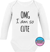 Romper - OMG I am so cute - maat 62/68 - lange mouwen - baby - baby kleding jongens - baby kleding meisje - rompertjes baby - rompertjes baby met tekst - kraamcadeau meisje - kraamcadeau jong