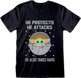 Star Wars Heren Tshirt -S- The Mandalorian - Protects And Attacks Zwart