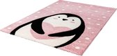 Lalee Amigo –  Vloerkleed - Vloer kleed - Kinderkamer - Pinguïn – Sneeuwvlokken - Tapijt – Karpet - 80x150 –  Roze