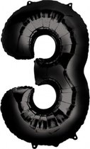 Ballon Cijfer 3 Jaar Zwart Verjaardag Versiering Zwarten Helium Ballonnen Feest Versiering 86 Cm XL Formaat Met Rietje