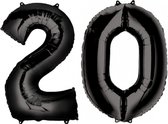 Ballon Cijfer 20 Jaar Zwart Verjaardag Versiering Zwarten Helium Ballonnen Feest Versiering 86 Cm XL Formaat Met Rietje