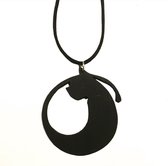 Ketting-Koord- Zwart-Kat- Hout- 5.5 cm-Poes- 45 cm- Charme Bijoux®