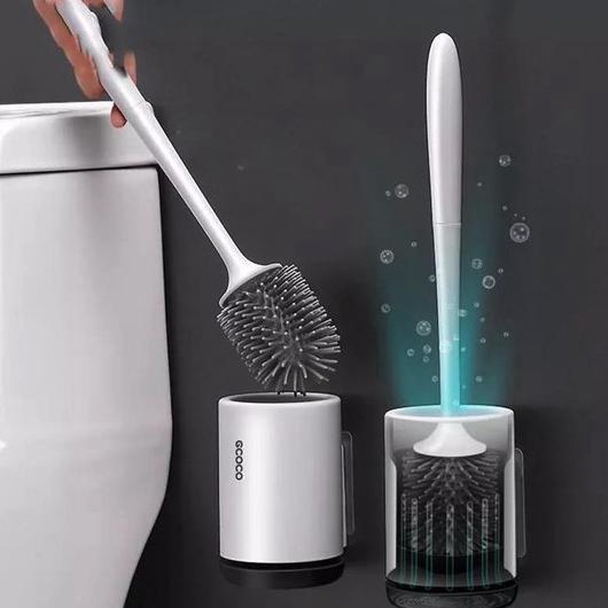Ecoco Luxe Zelfklevende Toiletborstel Met Houder Staand of Hangend Hygiënisch WC badkamer accessoire