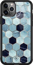 iPhone 11 Pro Max hoesje glass - Blue cubes | Apple iPhone 11 Pro Max  case | Hardcase backcover zwart