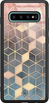 Samsung S10 Plus hoesje glass - Cubes art | Samsung Galaxy S10+ case | Hardcase backcover zwart