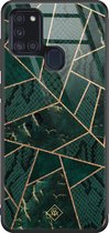 Samsung A21s hoesje glass - Abstract groen | Samsung Galaxy A21s  case | Hardcase backcover zwart