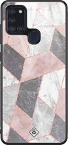 Samsung A21s hoesje glass - Stone grid marmer | Samsung Galaxy A21s  case | Hardcase backcover zwart