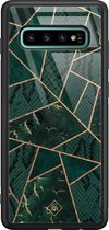 Samsung S10 Plus hoesje glass - Abstract groen | Samsung Galaxy S10+ case | Hardcase backcover zwart