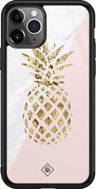 iPhone 11 Pro Max hoesje glass - Ananas | Apple iPhone 11 Pro Max  case | Hardcase backcover zwart