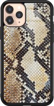iPhone 11 Pro hoesje glass - Snake / Slangenprint bruin | Apple iPhone 11 Pro  case | Hardcase backcover zwart