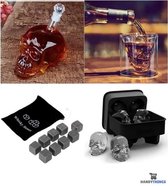 4in1 Schedel Set - Whiskey Karaf - Decanteerkaraf 1L - 2 Skull Whiskey Glazen 150 ml - 6 Whiskeystenen - Doodskop Ijsblokken - Cadeau voor hem / haar