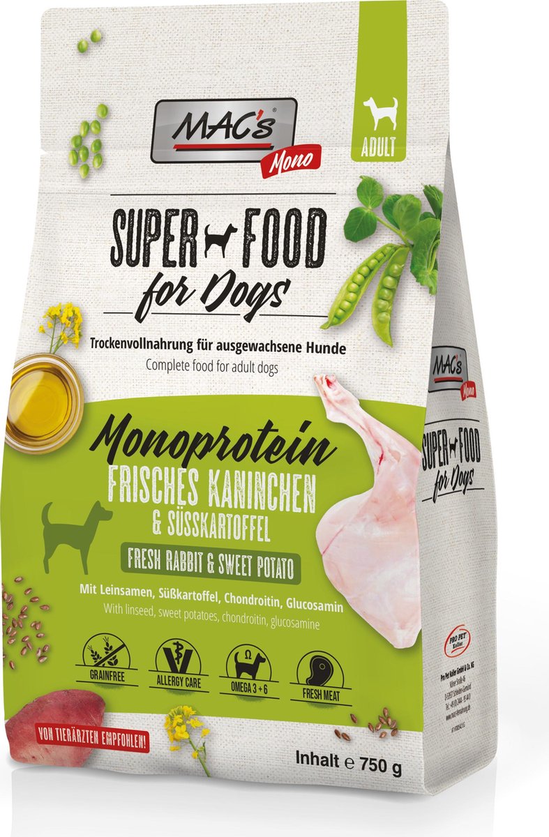 MACs MAC's Superfood Hondenvoer Droogvoer - Hondenbrokken Mono Konijn - 750g