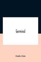 Boekomslag met de titel "Germinal" en auteur "Emile Zola". De achtergrond is donkerblauw en lichtroze.