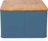 Lumaland Cuisine - Broodtrommel - Metaal met bamboe deksel - Rechthoekig - 30,5 x 23,5 x 14 cm - Blauw