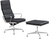 IVOL Design fauteuil Lerida met Hocker - Zwart - Echt Leder