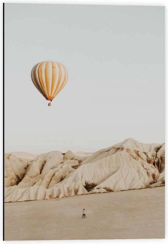 Dibond - Luchtballon boven Woestijn - 40x60cm Foto op Aluminium (Met Ophangsysteem)