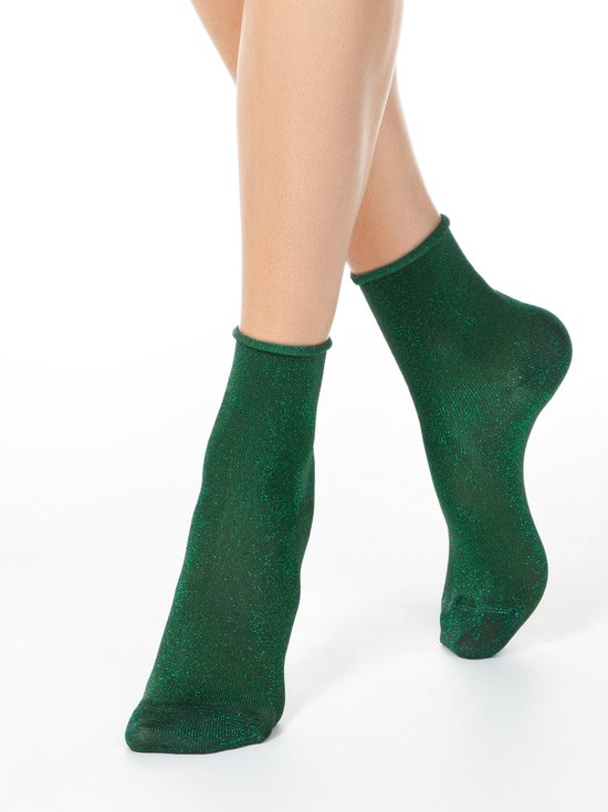 2-PAAR Glitter sokken opgerold boordje (geschenkset), groen, Maat 36/37.
