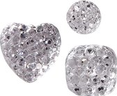 Strasstenen, rond, vierkant, hart, afm 6+8+10 mm, zilver, 35 stuk/ 1 doos