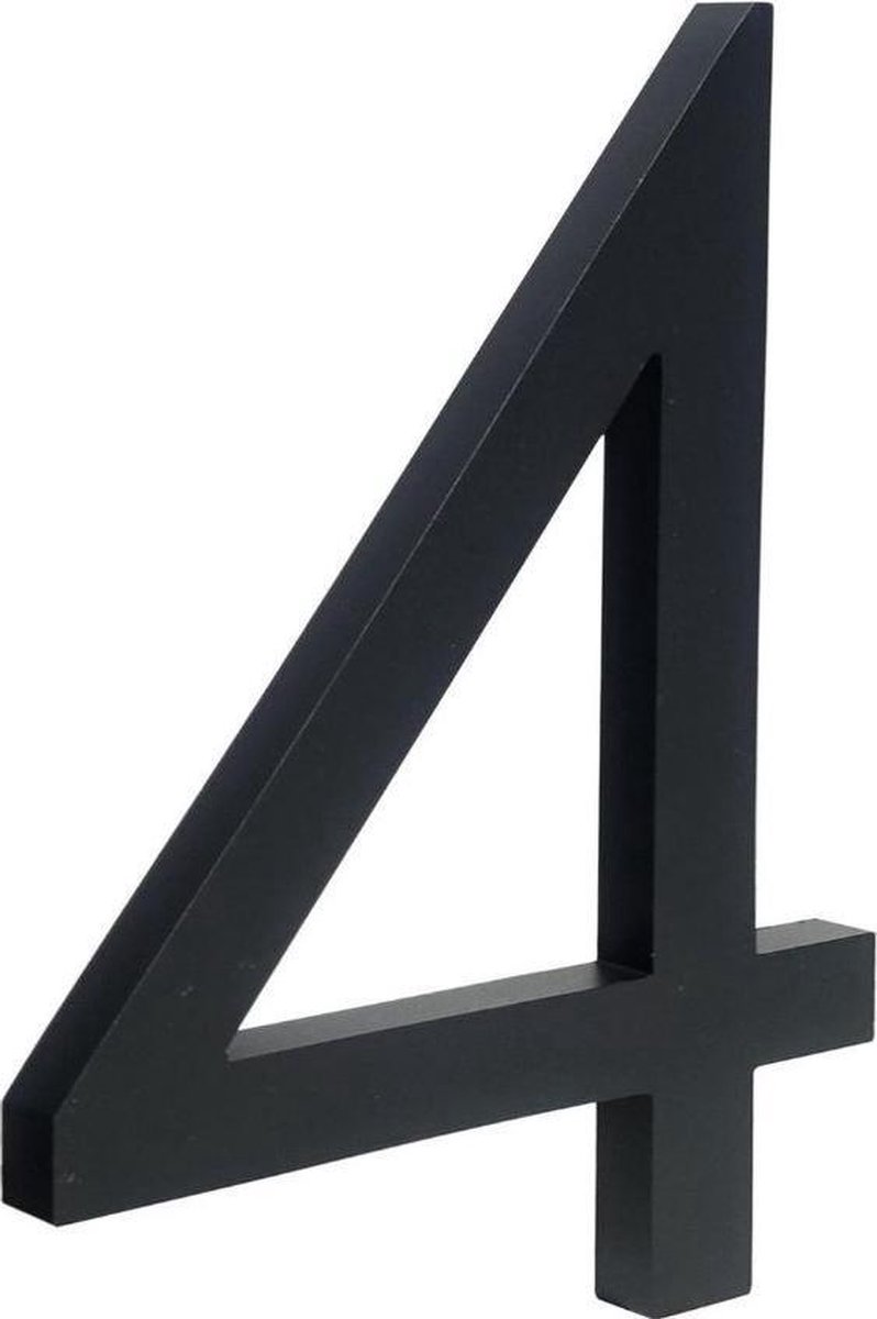 zwart huisnummer 4 - zwart modern huisnummer- 15cm hoog