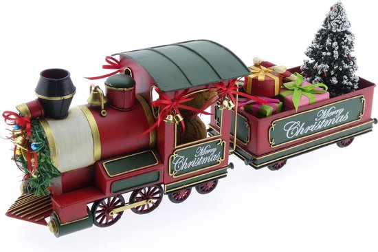 Metalen trein met kerstboom rood 47x11x17cm | Kerst | Kerstdecoratie |  bol.com