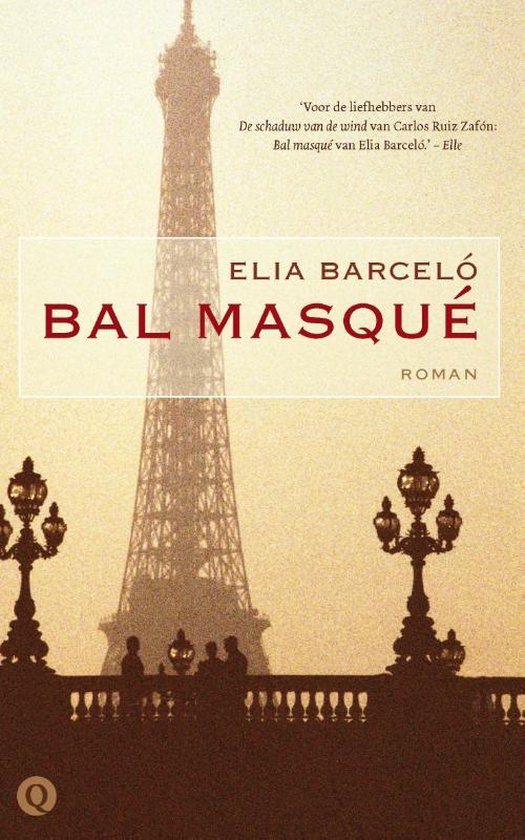 Boek 'Bal masqué' van Elia Barceló met de Eiffeltoren en straatlantaarns op de cover.