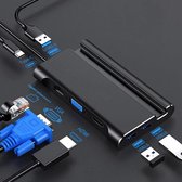 7-in-1 USB-C Dock met stroomtoevoer - HDMI 4K, VGA 1080P, USB-C en 3x USB 3.0 - Ethernet 1Gbps - Geschikt Voor Apple Macbook, Windows en Android - Zwart