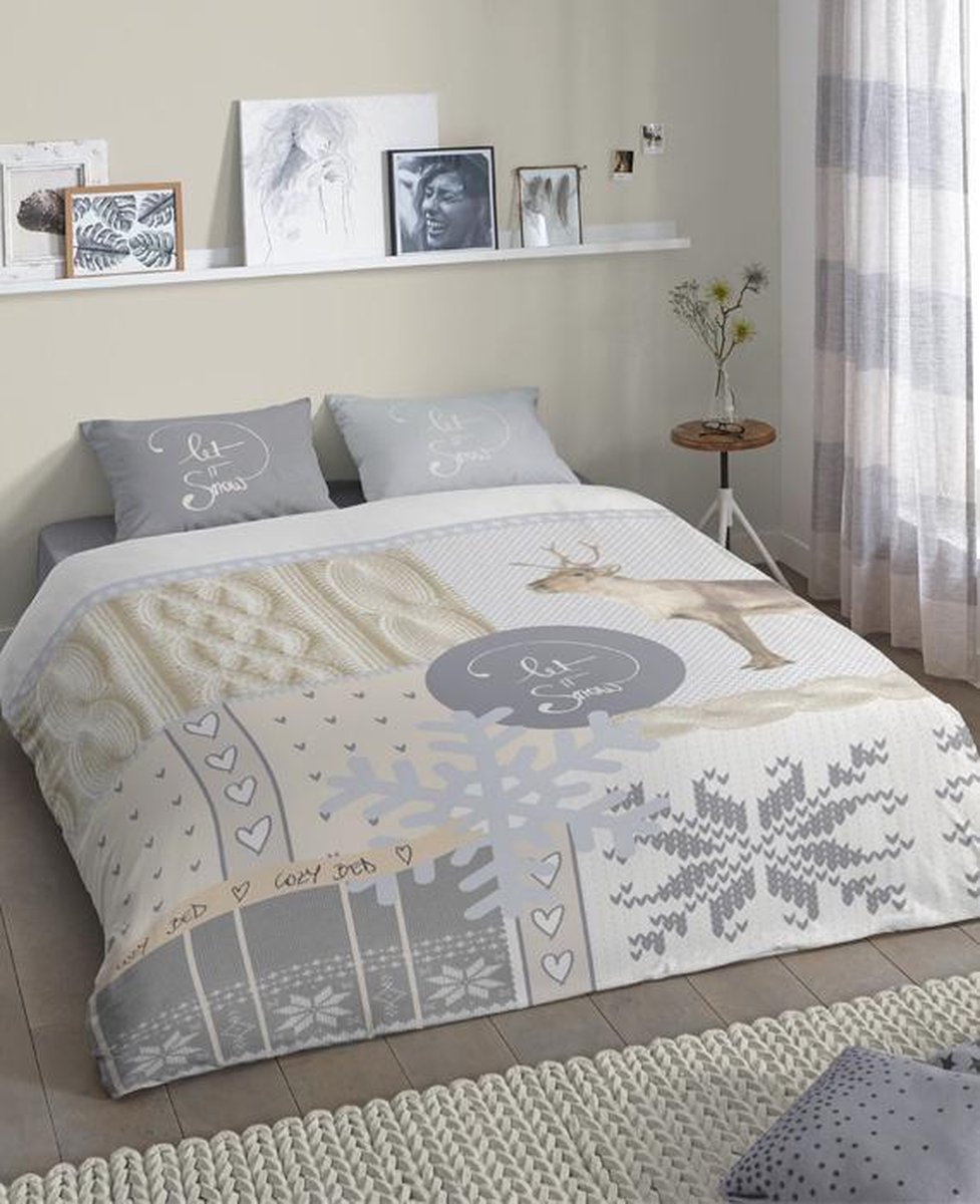 Good Morning Prancer Dekbedovertrek - Flanel - Tweepersoons - 200x200/220 cm - Grijs