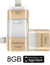 DrPhone Flashdrive 8 GB USB Stick 3 in 1 Flashdrive - OTG USB 3.0 + Micro USB + lightning iPhone - Android - Tablet Opslag - Goud