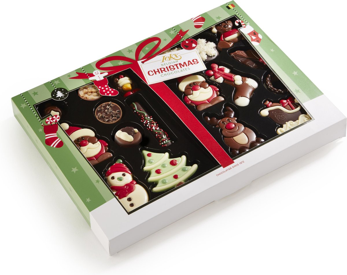 Ickx Belgische Kerst Chocolade Kerstfiguurtjes (groot) Doos 8 stuks