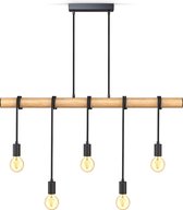 B.K.Licht - Lampe à suspension - lampe pendante - bois - métal - noir mat - industriel - lampe pendante salle à manger - 5 flammes - excl. 5x E27