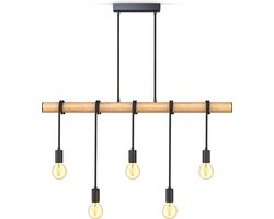 B.K.Licht - Landelijke Hanglamp - eetkamer - zwart - hout - industriële hanglampen - voor binnen - met 5 lichtpunten - pendellamp - in hoogte verstelbaar - E27 fitting - excl. lichtbronnen
