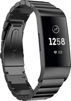Bandje Voor Fitbit Charge 3 & 4 Stalen Schakel Band - Zwart - One Size - Horlogebandje, Armband