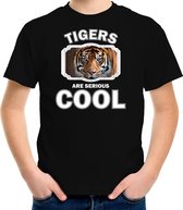 Dieren tijgers t-shirt zwart kinderen - tigers are serious cool shirt  jongens/ meisjes - cadeau shirt tijger/ tijgers liefhebber M (134-140)