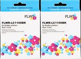 FLWR - Inktcartridges / LC-1100 / 2-pack Zwart - Geschikt voor Brother