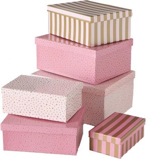 Set van 6 geneste dozen zacht roze met goud | bol.com