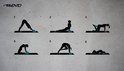 Illustration de 6 exercices de yoga avec des blocs de yoga bleus.