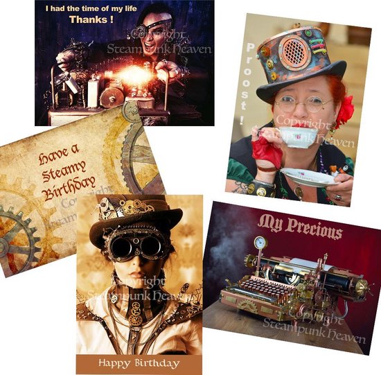 Cartes De Voeux Steampunk Set Mortimer 5 Steampunk Cartes De Vœux Steampunk Carte D Bol Com