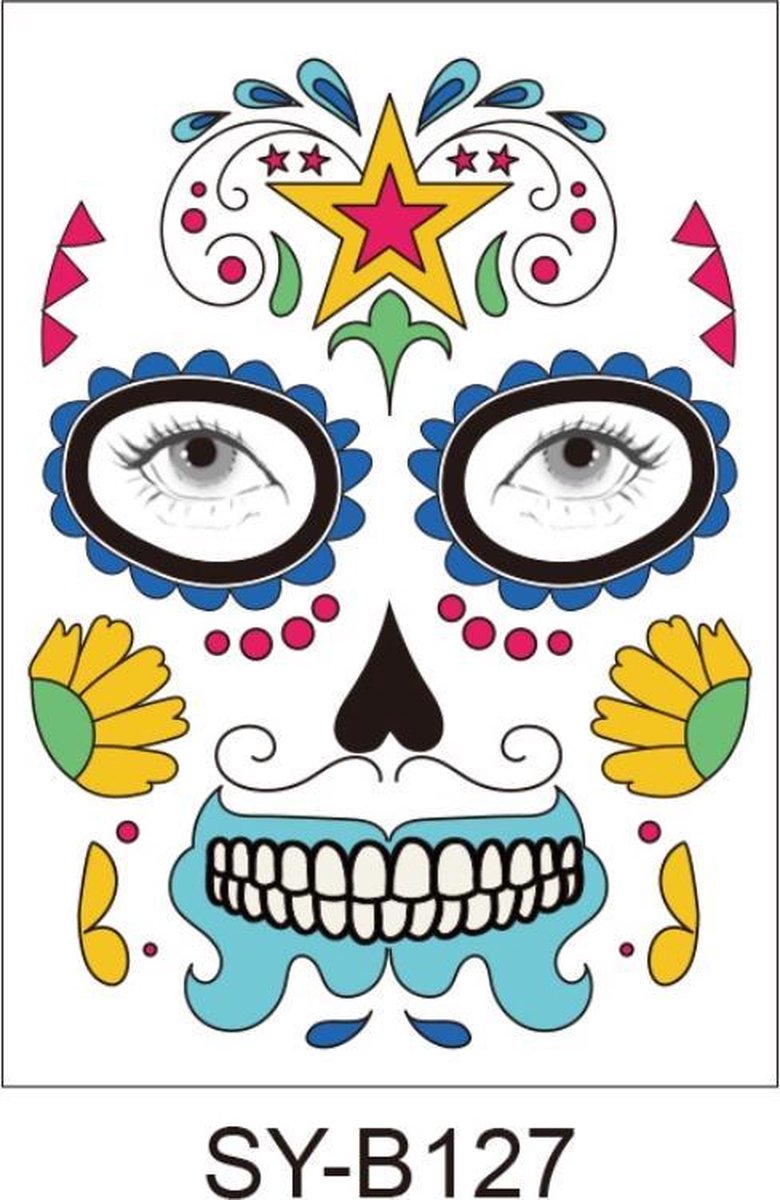 Halloween Neptattoos Muziekfeest Face -Carnaval-Plak Tattoos-tattoo stickers-1 Vel-B127