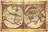 Schilderij - Wereldkaart, Boek in Latijn, beige