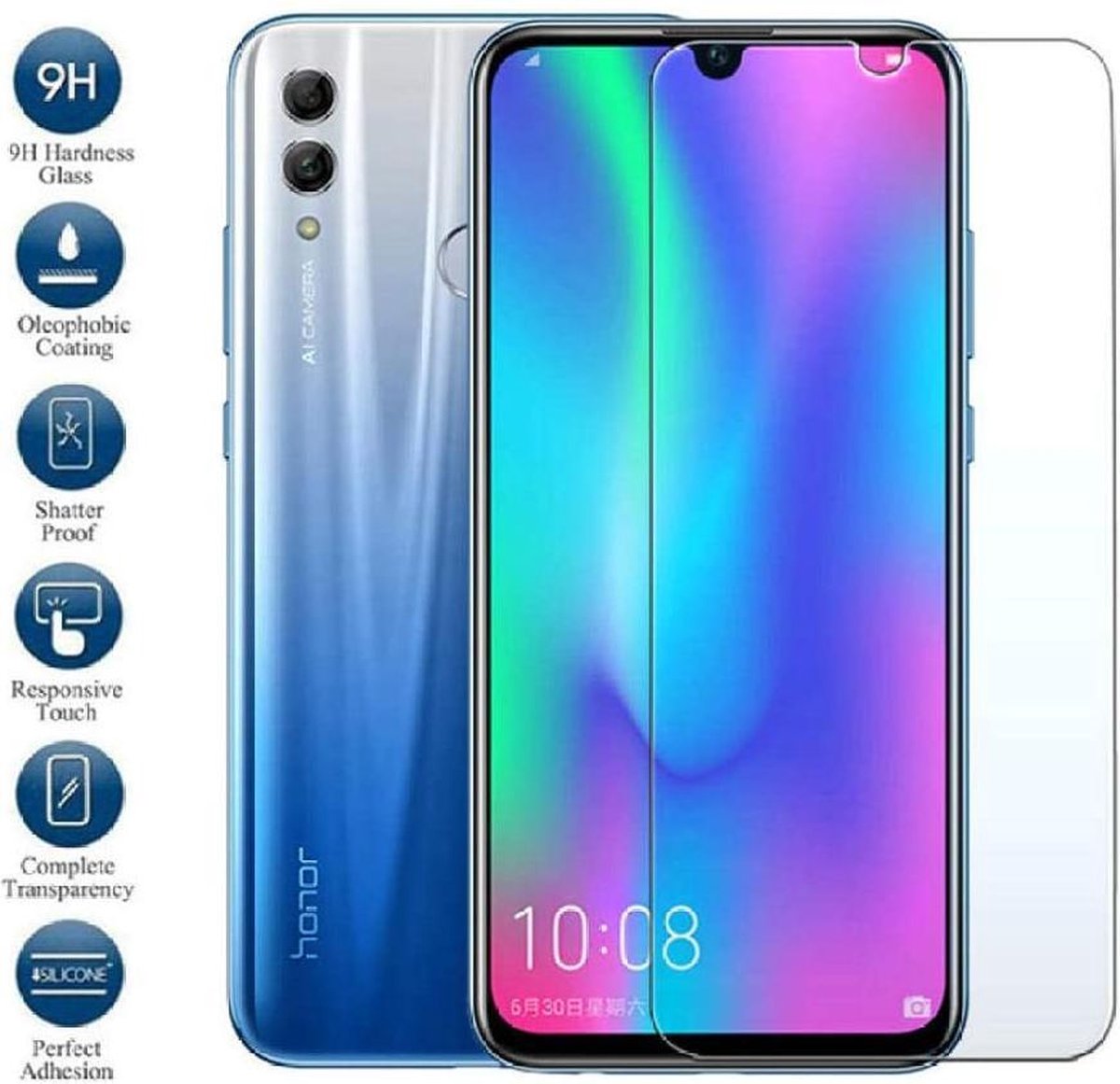 Screenprotector Glas - Tempered Glass Screen Protector Geschikt voor: Honor 10 lite / Huawei P Smart 2019 - 1x