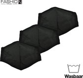 Fashion Mask Mondkappen Wasbaar - 3 Pack - Zwart