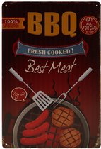 Wandbord – BBQ – Barbeque - Vintage - Retro - Wanddecoratie – Reclame bord – Restaurant – Kroeg - Bar – Cafe - Horeca – Metal Sign - 20x30cm