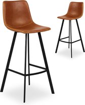 Set van 2 barkrukken modern 91 cm PU met poten metaal  cognac