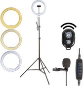 Salvano LED ringlamp met statief – Ringlamp – Ringlight – Tiktok Lamp – Studio lamp - Bluetooth afstandsbediening – Licht controller – Microfoon - 2 m hoog (verstelbaar) – Ringlamp met USB af