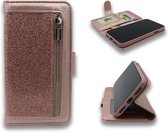 iPhone 12 Mini Hoesje Rosegoud - Luxe Glitter Portemonnee Book Case met Rits