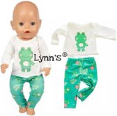 Poppenkleertjes - Geschikt voor babypop zoals Baby Born - Groene pyjama met Kikkers - Shirtje en broekje