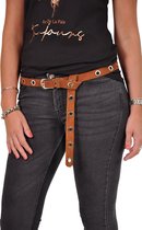 Suede knoopriem met ringen cognac-zilver