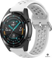 Siliconen Smartwatch bandje - Geschikt voor  Huawei Watch GT siliconen bandje met gaatjes - wit - 46mm - Strap-it Horlogeband / Polsband / Armband