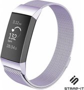Milanees Smartwatch bandje - Geschikt voor  Fitbit Charge 3 Milanese band - lila - Maat: L - Strap-it Horlogeband / Polsband / Armband